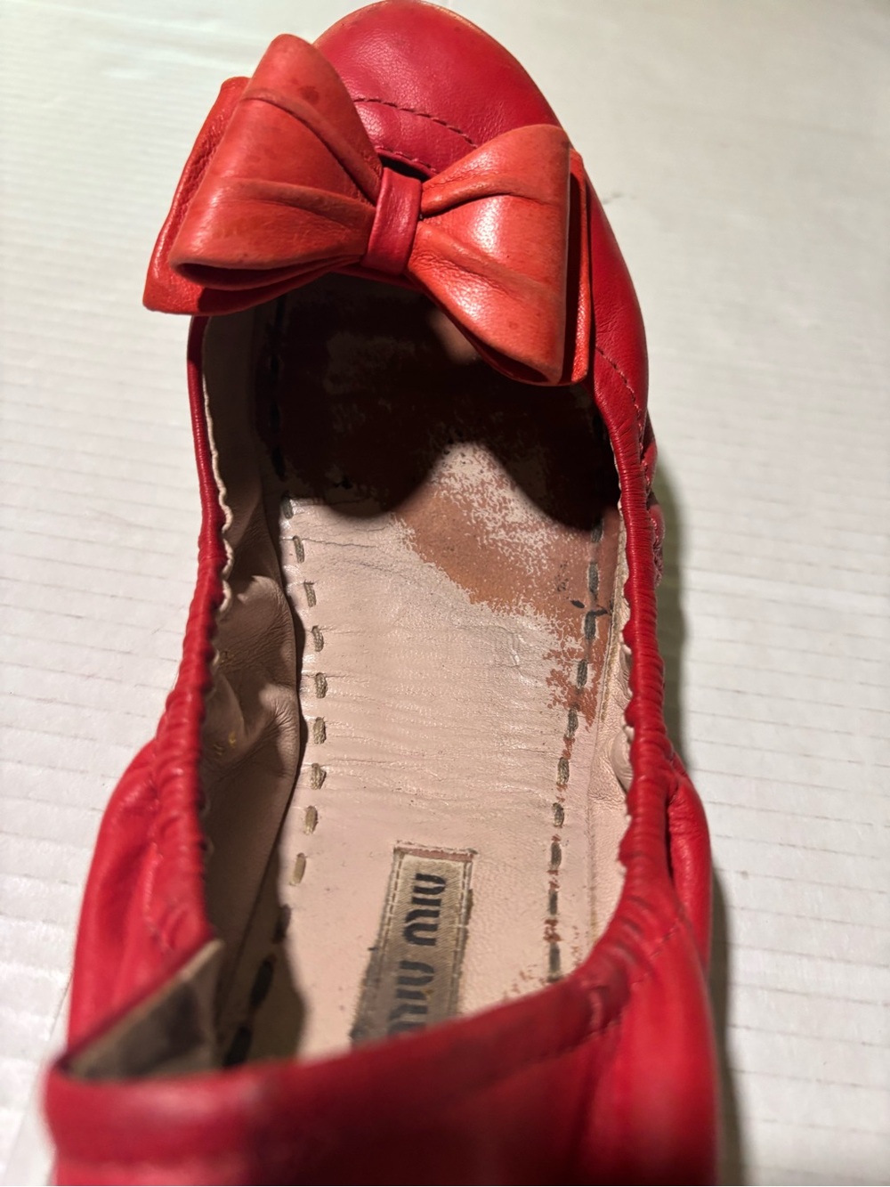 Miu Miu Coral Red Bow Leather Ballet Flat - Picture 6 of 16